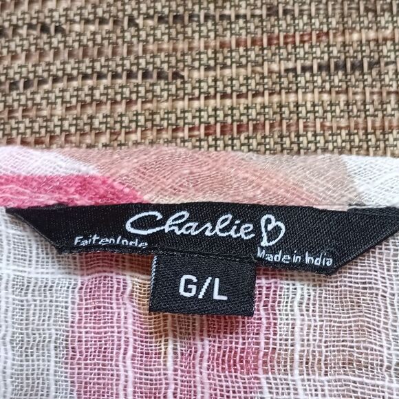 Charlie B Pink and Orange Chevron Cotton Blend Blouse - Picture 2 of 4